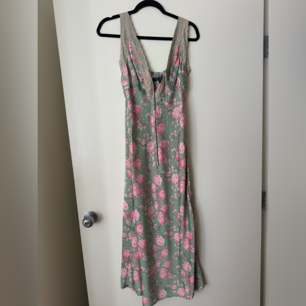 One Clothing Green Dress with Pink Floral Design